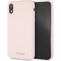 Чехол Guess Silicone Hard Gold Logo для iPhone XR розовый