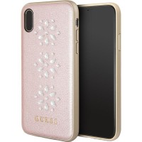 Чехол Guess Snowflakes Hard PU для iPhone X розовый