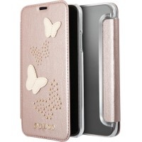 Чехол Guess Studs & Sparkles Booktype PU Butterflies для iPhone X розовое золото