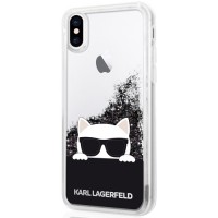 Чехол Karl Lagerfeld Liquid Glitter Choupette with Sunglasses для iPhone X прозрачный/чёрный