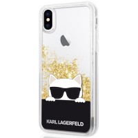 Чехол Karl Lagerfeld Liquid Glitter Choupette with Sunglasses для iPhone X прозрачный/золотистый