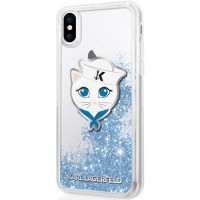 Чехол Karl Lagerfeld Liquid Glitter Sailor Choupete для iPhone X прозрачный/голубой