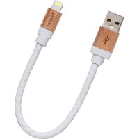Кабель Le Touch Leather Braided MFI Cable Lightning-USB (20 сантиметров) белая кожа / дерево