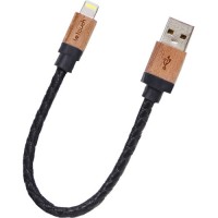 Кабель Le Touch Leather Braided MFI Cable Lightning-USB (20 сантиметров) чёрная кожа / дерево
