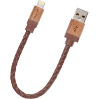 Кабель Le Touch Leather Braided MFI Cable Lightning-USB (20 сантиметров) коричневая кожа / дерево