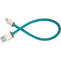 Кабель PlusUs MFI Lightning USB Cable (0,25 метра) Cross Turquoise голубой (кожа)