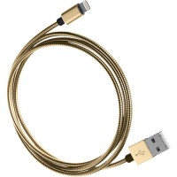 Кабель Qumo Lightning-USB Premium (1 метр) MFI в стальной оплетке золотой