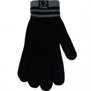 Перчатки шерстяные iGloves (v5) для iPhone/iPod/iPad/etc чёрные с серыми манжетами (Размер M) оптом