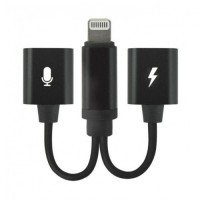 Разветвитель Double Lightning Audio / Charge для iPhone черный (с черным проводом)