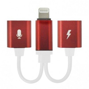Разветвитель Double Lightning Audio / Charge для iPhone красный (с белым проводом) оптом