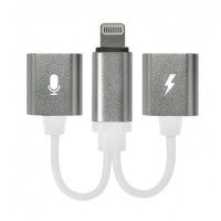 Разветвитель Double Lightning Audio / Charge для iPhone серебро (с белым проводом)
