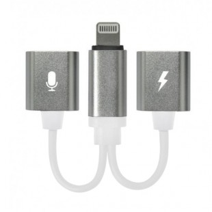 Разветвитель Double Lightning Audio / Charge для iPhone серебро (с белым проводом) оптом